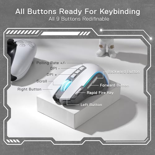 Redragon M612 Wireless RGB Optical Gaming Mouse 8000 DPI Remapping Keys