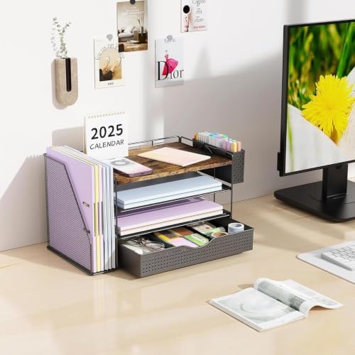 Wood Desk Organizers and Accessories with File Holder & Catalog Racks