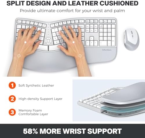 MEETION Ergonomic Keyboard Mouse Combo, Split Design, Vertical Mouse, Gray