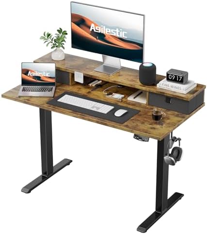 Agilestic 40 * 24 Inch Electric Standing Desk with Drawers, Rustic Brown