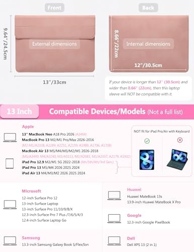 HYZUO 13 Inch Laptop Case Sleeve with Stand for MacBook Air, Pink