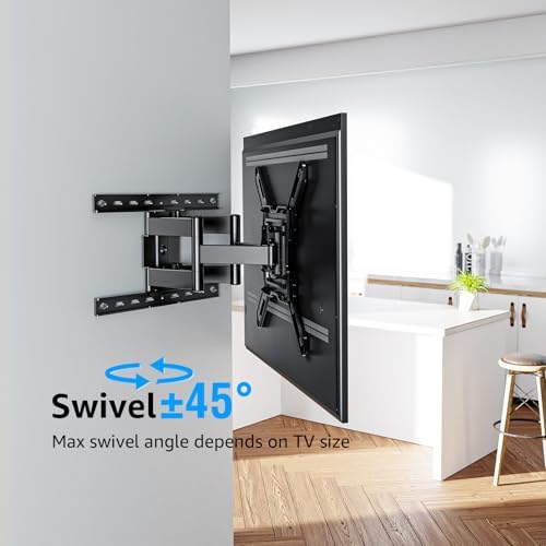 MOUNTUP Ultra Slim Full Motion TV Wall Mount, 1.3" Thin Low Profile TV Bracket for 26-60" LED OLED QLED TVs,Smooth Swivel Tilt Extension,Max Vesa 400x400mm,Up to 88lbs,Fits Single 12" 16" Studs,MU0062