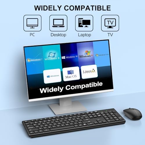 Wireless Keyboard and Mouse Combo, Full-Size Silent Ergonomic Keyboard and Optical Mouse, Long Battery Life, 2.4G Lag-Free Cordless Mice Keyboard for Windows Mac Laptop, PC-8 Packs