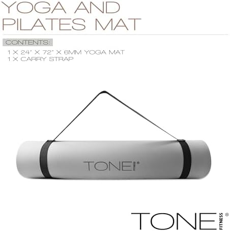 TONE Fitness 1/4" Yoga Mat, Non-Slip Exercise & Pilates Mat with Strap