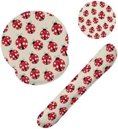 Cute Ladybug Mouse Pad with Wrist Rest Set, 3-in-1 Wrist Support Mousepad Set, Gaming Mat Pad with Anti-Skid Base,Ergonomic Memory Foam Mouse Pad Set for Women, Office, Typing, Gaming