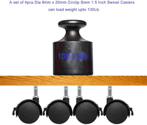 4pcs 1.5 Inch Swivel Caster Wheels with Circlip Stem 8x20mm