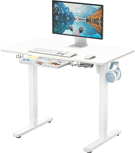 SHW 40-Inch Electric Height Adjustable Standing Desk w/Drawer, White