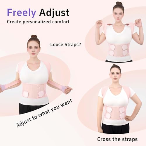 Posture Corrector for Women and Men Back Brace Straightener Pain Relief Back Support Lightweight Adjustable Hump Scoliosis Traction Correction Helps Reduce Upper Hunchback Slouching Kyphosis Pink Large