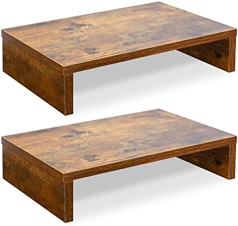 TEAMIX 2-Pack Wood Monitor Riser, Desk Stand for 2 Monitors, Rustic Brown