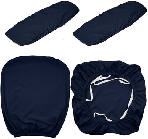 4 Pcs Office Chair Covers Set Computer Armrest Slipcover Seat, Navy Blue