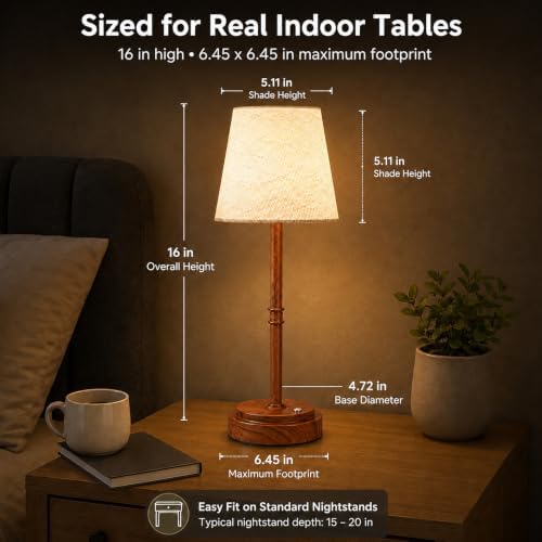 Rechargeable Cordless Table Lamp, Battery Operated Bedside Lamp, Wood Grain