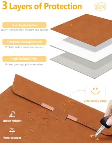 HYZUO 15 Inch Laptop Sleeve Case Bag with Stand Feature, Brown