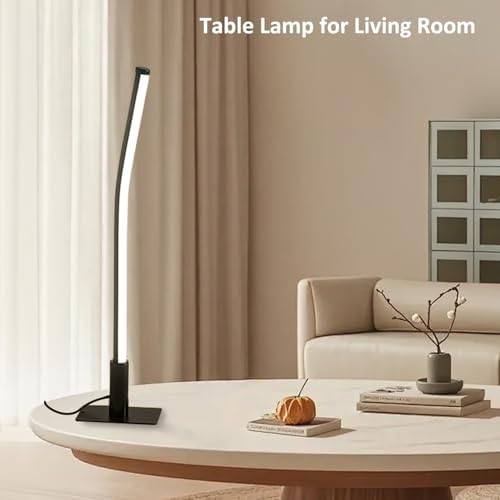 Modern Metal Table Lamp for Bedroom Living Room,17.32"/44CM Small Slim Bedside Lamp with Cord (USB 5V 2A),Minimalist Design,3 Led Light Modes,Dimmable Desk Lamp for Home Office,Black
