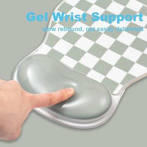 Checkered Mouse Pad with Gel Wrist Rest Support, Green Ergonomic Mousepad