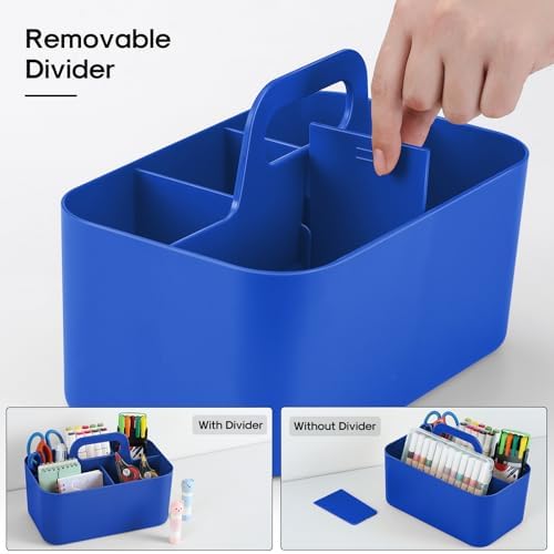 Multiuse Caddy Organizer with Handle, Portable Plastic Tote Bin - Art Craft, Stationary Pen Marker Crayons, Makeup Hair Supplies Storage - Bathroom, Classroom, Dorm, Office, Desk Holder - Dark Blue