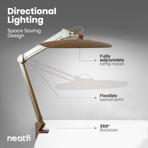 Neatfi LED Desk Lamp, 2200 Lumens, 24W, 20-Inch Head (Brown Wood)