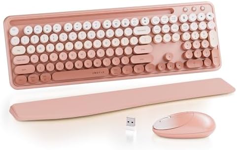 UBOTIE Wireless Keyboard and Mouse Combo, Phone Holder (Peach)
