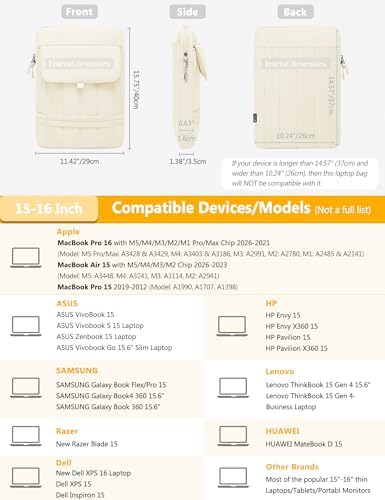 HYZUO 15-16 Inch Puffy Laptop Case Sleeve Padded Handbag, Beige