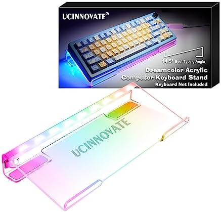 UCINNOVATE Dreamcolor Acrylic LED Backlit Keyboard Stand Tray, 60% Gaming USB Interface Tilted for Easy Ergonomic Typing and Working, Office Desk, Home