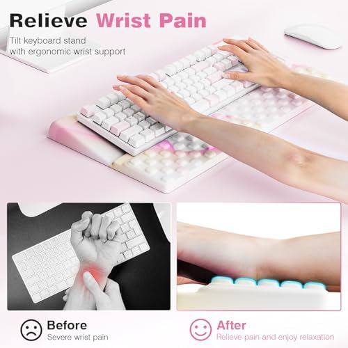 Ospelelf Keyboard Wrist Rest, Ergonomic Memory Foam Wrist Support for Typing & Gaming, Tilted Keyboard Pad, Aesthetic Desk Accessories for Office, Relief for Carpal Tunnel & Wrist Pain, Flowcolor