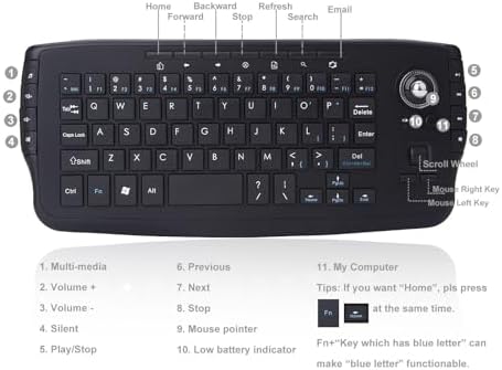 GOWENIC 2.4G Wireless Keyboard with Trackball Mouse Scroll Wheel