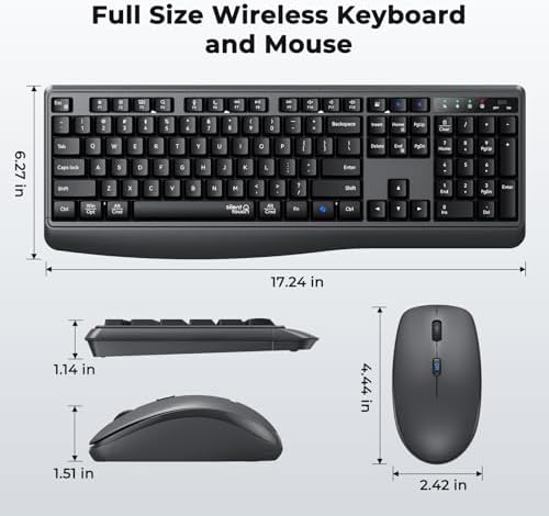MEETION Wireless Keyboard Mouse Combo, Silent Full-Size Design, Black
