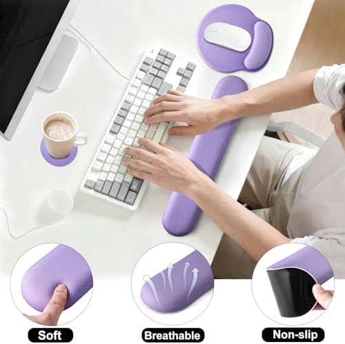 Keyboard Wrist Rest Mouse Pad with Wrist Support, Gaming Mousepad with Non-Slip Base, Ergonomic Mouse Wrist Arm Cushion Support for Home Office Laptop Computer, Easy Typing for Pain Relief, Purple
