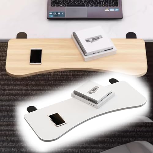 Foldable Desk Extender Tray - Adjustable Computer Arm Rest Shelf, Curved Keyboard Extension Platform, Elbow Support with C Clamp (White, 20x10in) for Enhanced Comfort and Prod