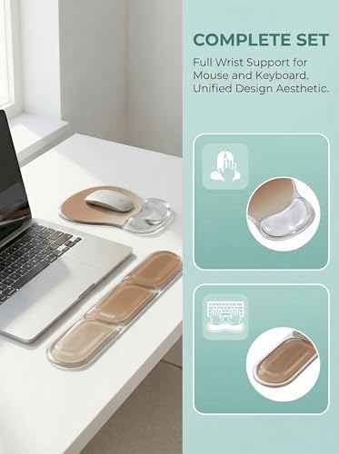 AUPET Ergonomic Gel Mouse Pad and Keyboard Wrist Rest Set, Crystal Gel Cushion Support, PU Base, Smooth Tracking Surface, Easy to Clean Desk Accessories for Office Home Laptop (Gradient Brown)