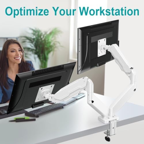 MOUNT PRO Dual Monitor Mount Fits 13 to 32 Inch Screen, Height Adjustable Monitor Stand for 2 Monitors, Full Motion Display Arm Holds up to 19.8lbs Each, Computer Desk VESA Mount, White