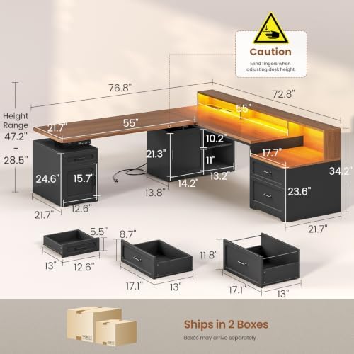 SEDETA Farmhouse L Shaped Standing Electric Desk with Storage, Black