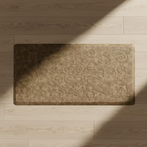J&V TEXTILES Medallion Embossed Cushioned Anti Fatigue Floor Mat, Thick Non Slip Waterproof Kitchen Rug, Heavy Duty Foam Standing Mat for Kitchen (Taupe, 20" X 39")