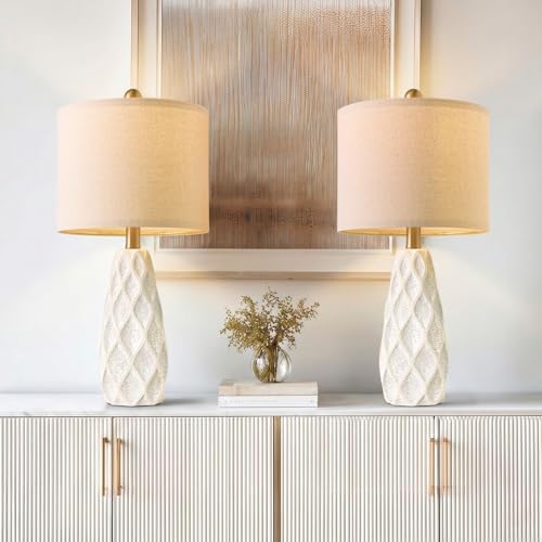 Samll Table Lamps Set of 2 for Living Room, 20.25" White Bedside Boho Lamps