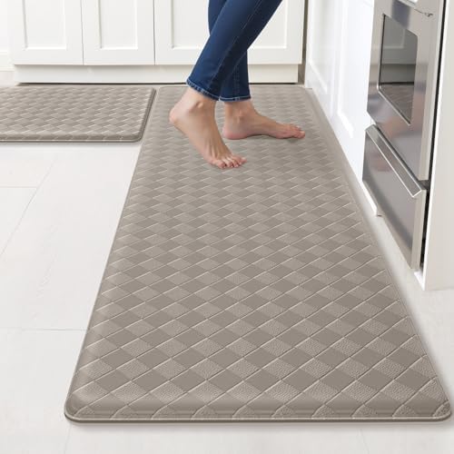 TranquilRelax 2-Piece Kitchen Mats, Cushioned Non-Slip Floor Mats, Taupe