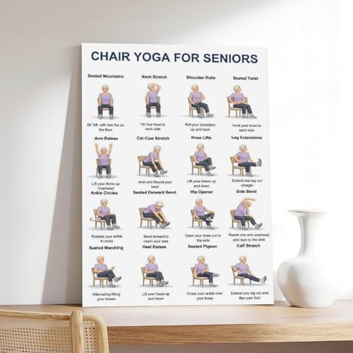 Chair Yoga for Seniors 16 Gentle Seated Poses Chair Workout Routine Canvas Poster Bedroom Decor Room Decor Unframe 12x18inch