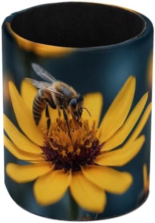 Leather Pen Holder for Desk, Honeybee Pencil Cup Pen Organizer Makeup Brush Holder for Office Home Kids Countertop Desk Accessory Storage