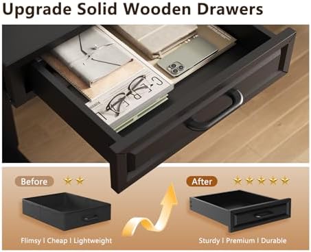 OffiGo 63 Inch L Shaped Standing Desk with 4 Wooden Drawers, Black