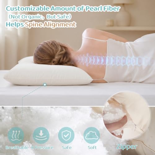 Adjustable Organic Pillow 20x30 with Organic Cotton Pillowcase &Shell