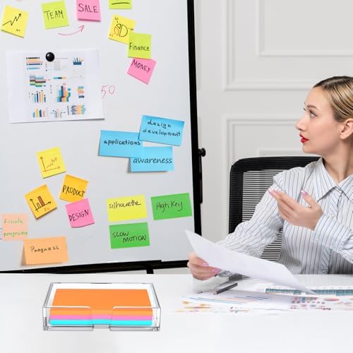 BEEGO Sticky Note Organizer - 4x6 in Crystal Clear Acrylic Notepad Holder & Dispenser for Dorm Room Office Desk Organization
