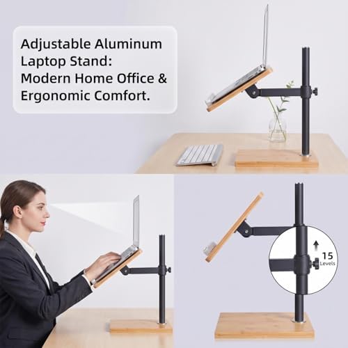 Laptop Stand for Desk, Adjustable Wood and Bamboo Base (Large)