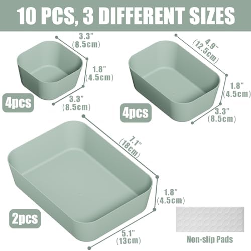 Drawer Organizers Bins 10 PCS for Bathroom Makeup Desk Office