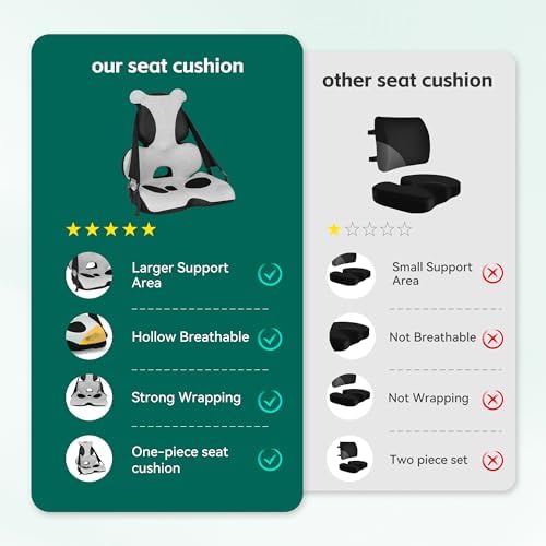 Lumbar Support Pillow Memory Foam, Car Seat Cushion, Office Chair Cushion, One Piece Chair Pad, Improve Posture, Sciatica, Hip & Back Coccyx Tailbone Pain