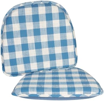 Klear Vu The Gripper Non-Slip Linen Check Dining Kitchen Chair Pads, 15" x 16" x 2", Set of 2, Liza Check Blue