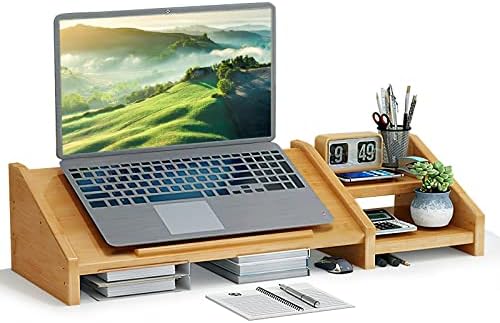 Ufine Bamboo Laptop Stand for Desk with Storage Computer Monitor Riser