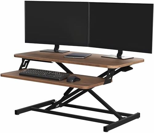 VIVO Dark Walnut 32 inch Standing Desk Riser, DESK-V000SD