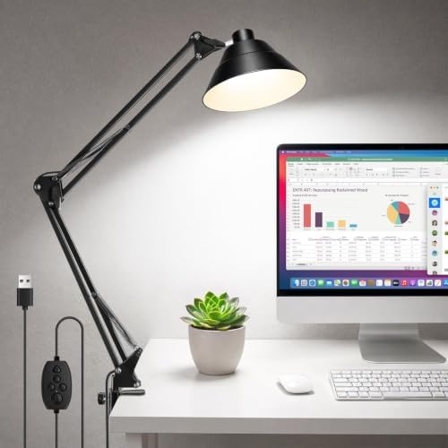 Led Desk Lamp for Home Office - Adjustable Swing Arm Desk Lamp with Clamp