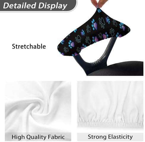 Paw Print Office Chair Protector - Stretchy Soft Armrest Covers, Decorative for Desk & Computer Chair, Black and Blue