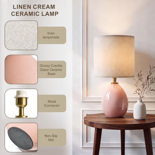 Dawnwake 17.7" Ceramic Table Lamps Set of 2 for Living Room Bedroom, Pink
