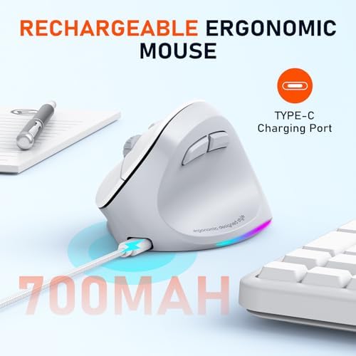 MEETION Ergonomic Wireless Vertical Mouse, Rechargeable, Gray