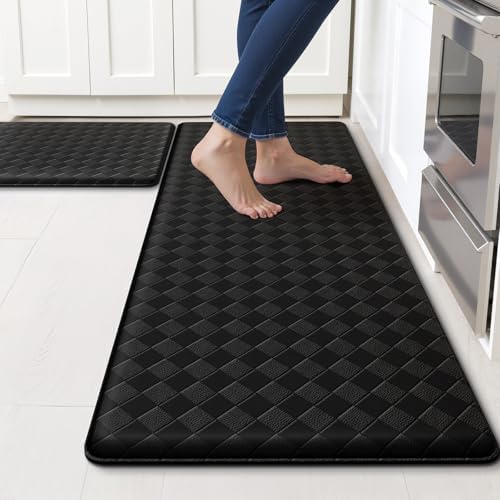 TranquilRelax 2-Piece Kitchen Mats, Cushioned Non-Slip Floor Mats, Black